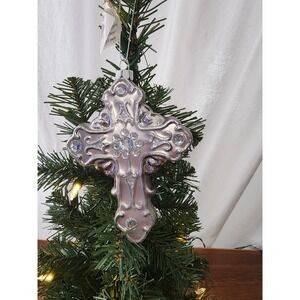 NEW Filagreed Glass‎ Hanging Cross Christmas Ornament